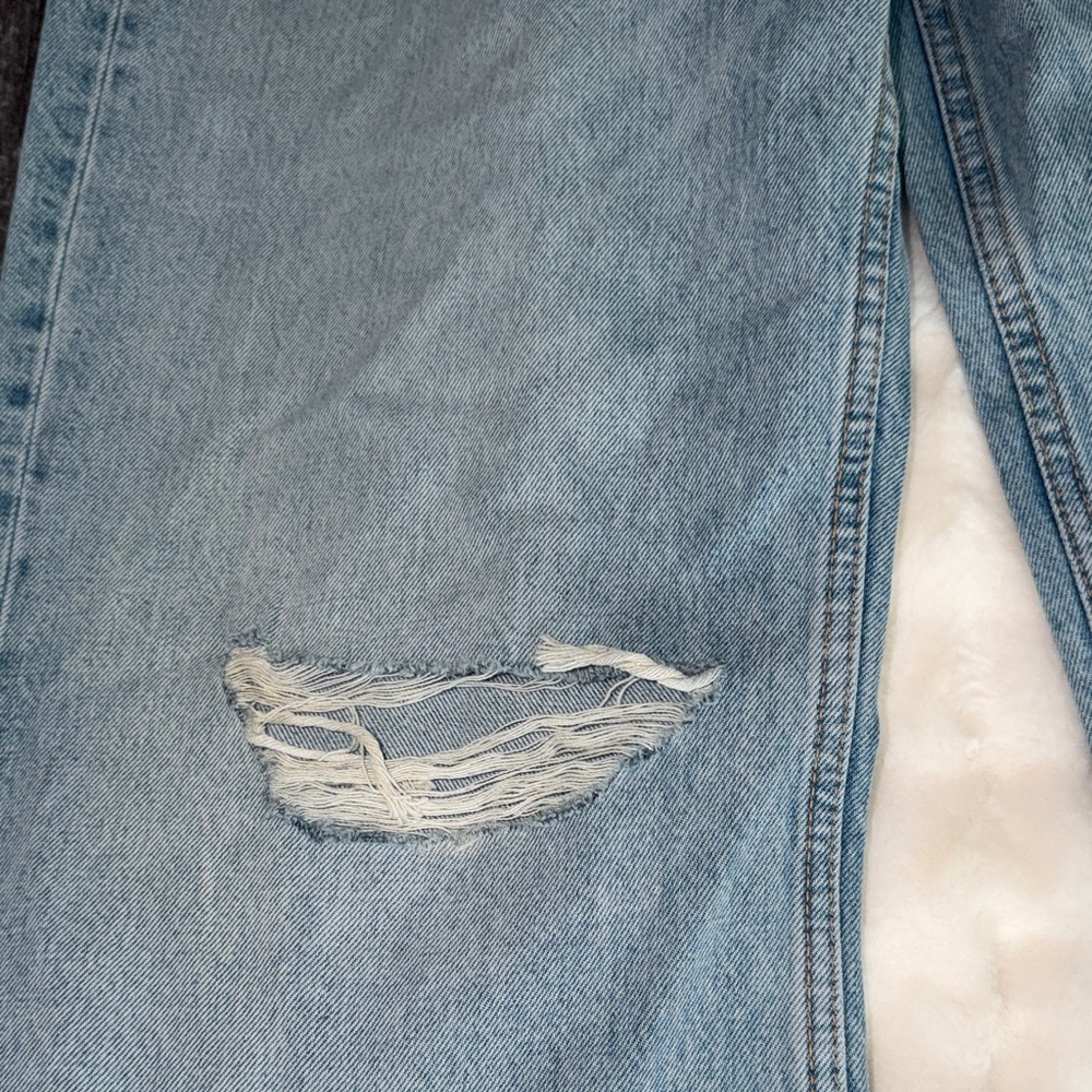 Zara Light Blue Ripped Straight-Leg Jeans - Picture 3 of 6